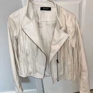 Cream/white leather jacket with fringe detail